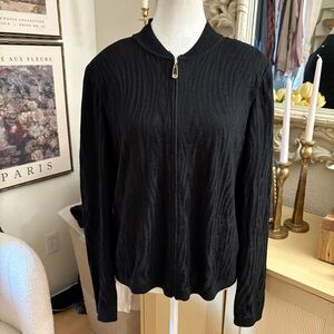 ST JOHN Black‎ Full Zip Sweater Texture Size M